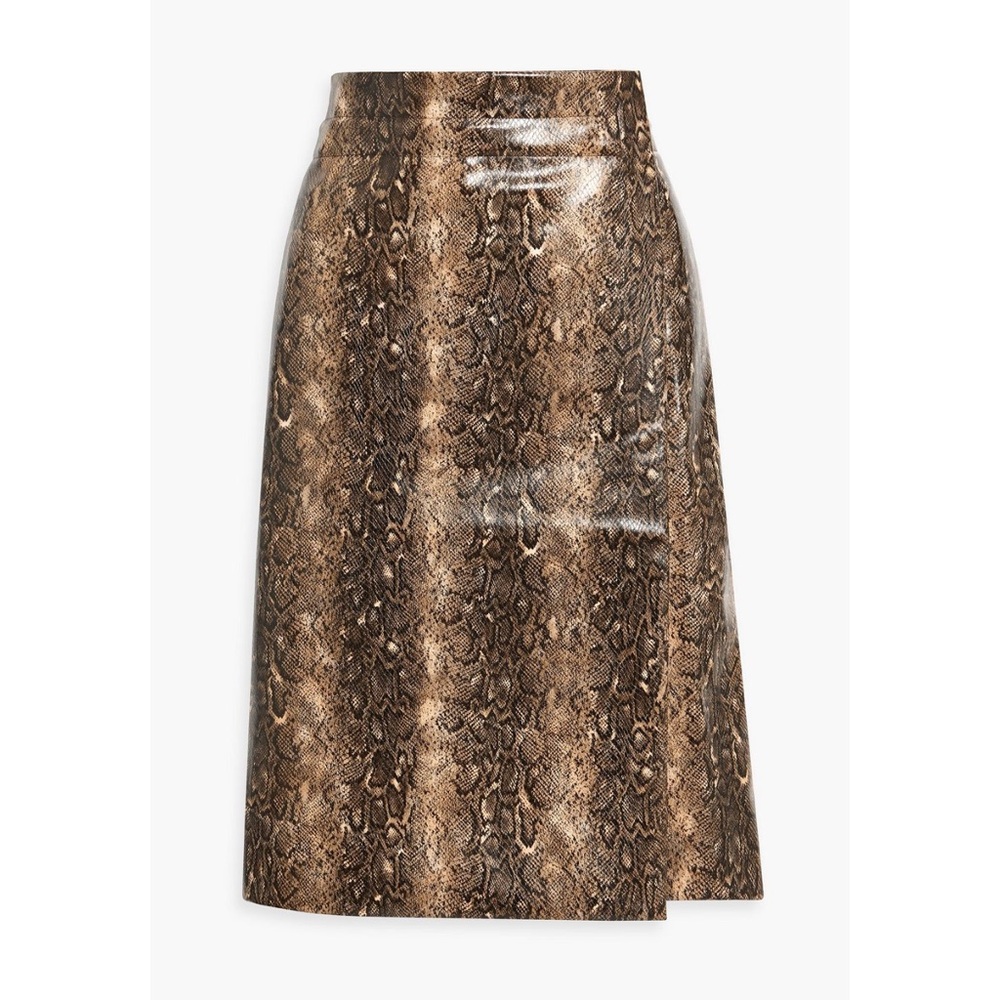 Ganni Faux Leather Brown Snake Print MIDI Wrap skirt - 40